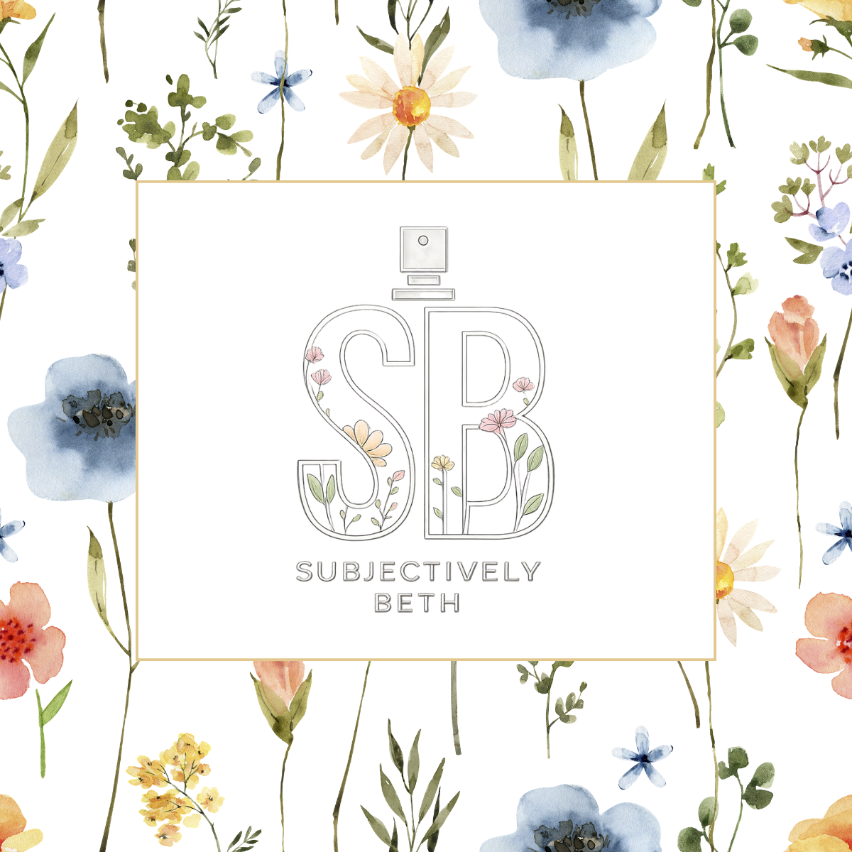 Floral design with 'Subjectively Beth' logo on a white background