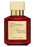 Red perfume bottle with gold cap and label on a white background